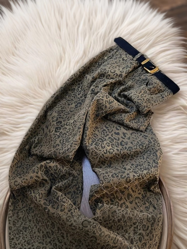 Designer Women's Pants 2026 Spring And Autumn New Leopard Print Women's High Waisted Jeans Street Style American Retro Casual Long Pants