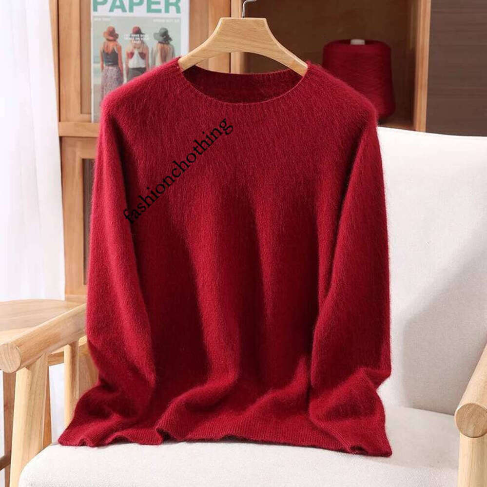 Zhehan New Chic Basic Women's Clothing 100% Mink Cashmere Pullover Solid Color O-Neck Soft Fluffy Sweater Autumn Winter Knitted Tops