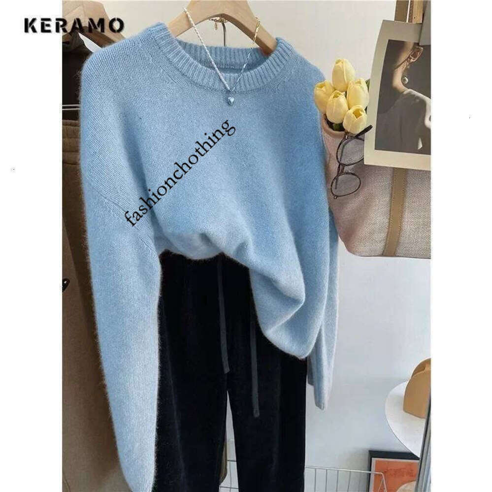 Zhehan 2024 Autumn Winter Elegant Vintage Grey V-Neck Knitting Long Sleeve Gyaru Pullovers Women Casual Solid Color Ladies Sweater