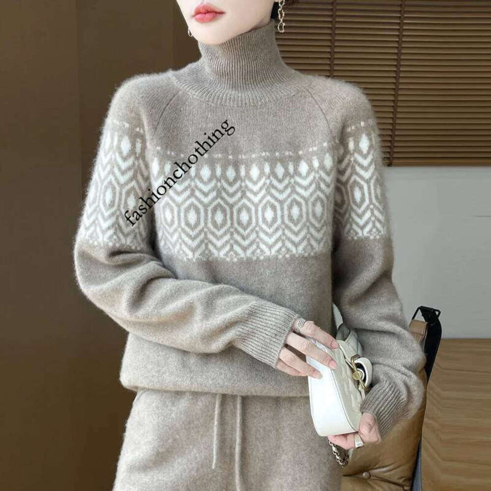 Zhehan New Autumn/Winter 100% Merino Wool Sweater Casual Loose High Collar Pullover Fashion Korean Jacquard Women's Top