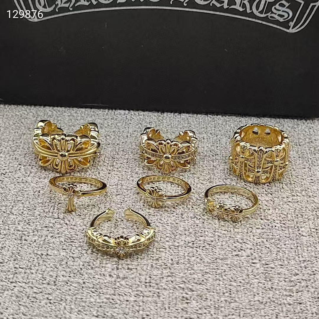 Designer 18K Gold Plate Chrome Ring Men and Women 925 Silver Hip Hop Cross Retro Cross Open Thai Silver Ring Man Female Jewelry Gifts