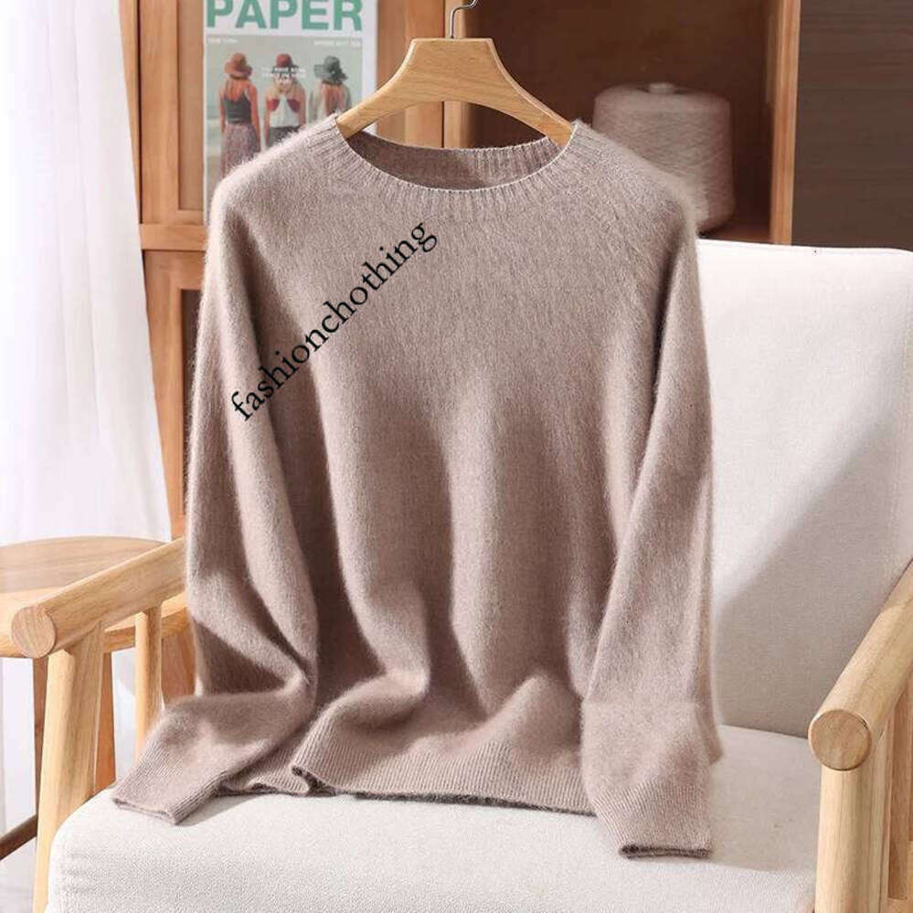 Zhehan New Chic Basic Women's Clothing 100% Mink Cashmere Pullover Solid Color O-Neck Soft Fluffy Sweater Autumn Winter Knitted Tops