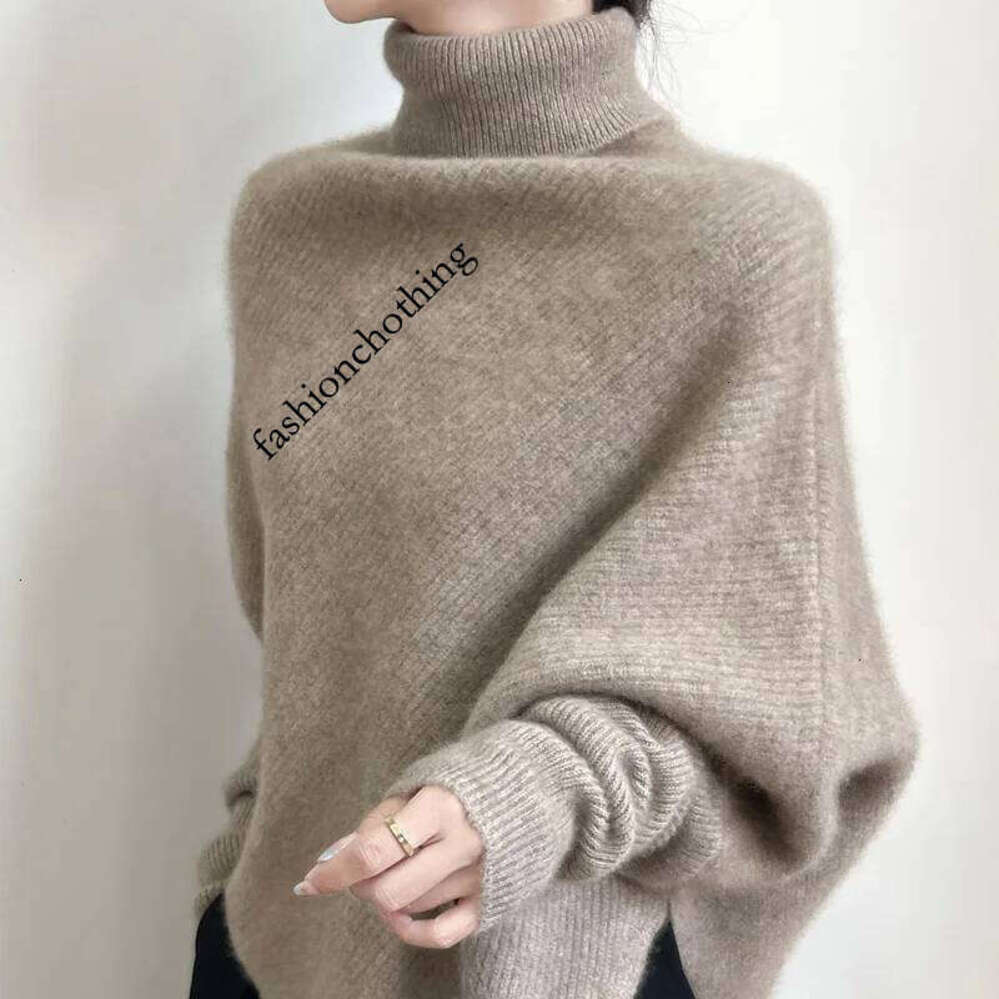 Zhehan 100% Merino Wool Autumn Winter Batwing Sleeves High Neck Pullover Long Sleeve Knitwear Trendy Stylish Warm Women Cashmere Top