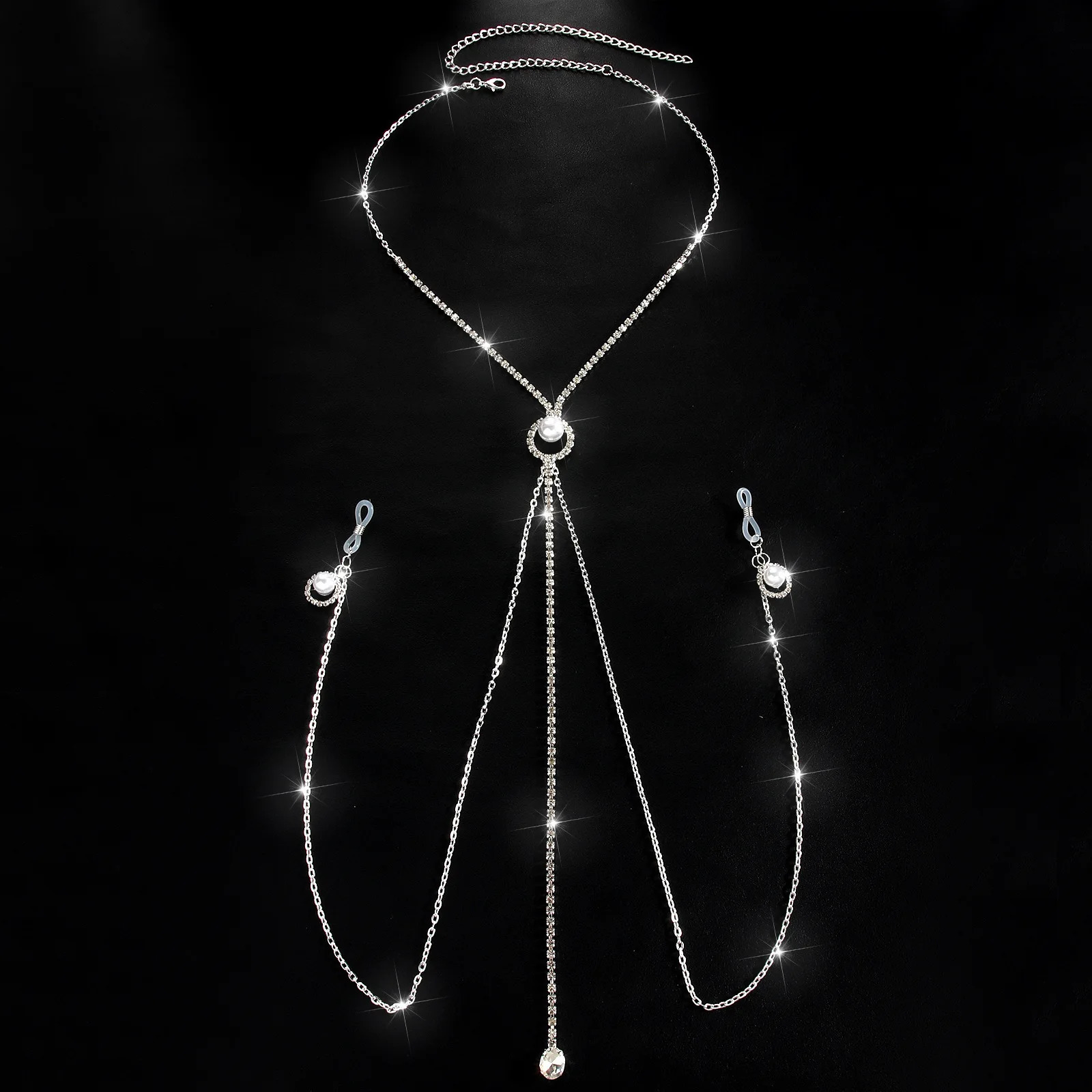 Fashion Bikini Christmas Rhinestone Pearl Nipple Chain Non Piercing Women Sexy Lingerie Bra Necklace Thin Chain Body Jewelry 260109