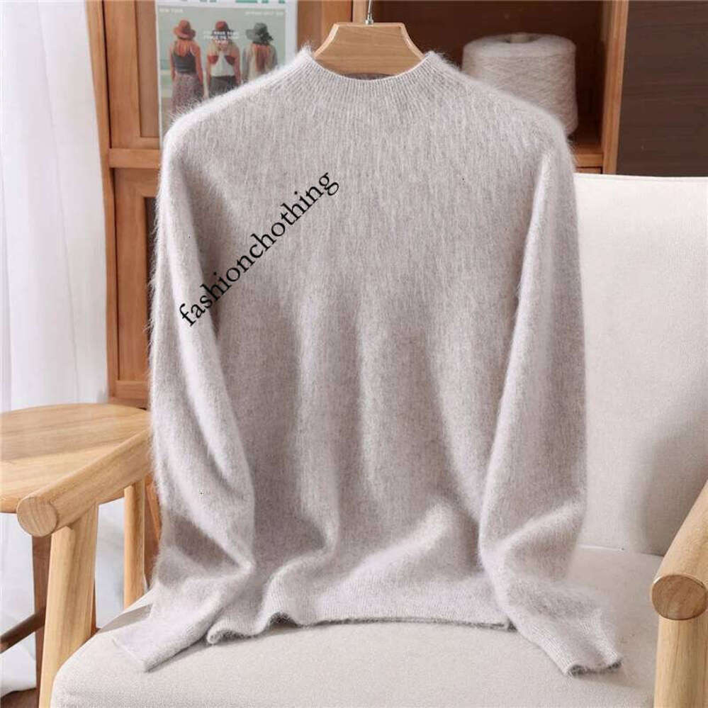 Zhehan Chic Women's Clothing 100% Mink Cashmere Pullover Solid Color Mock Neck Soft Basic Sweater Autumn Winter Casual Knitted New Tops