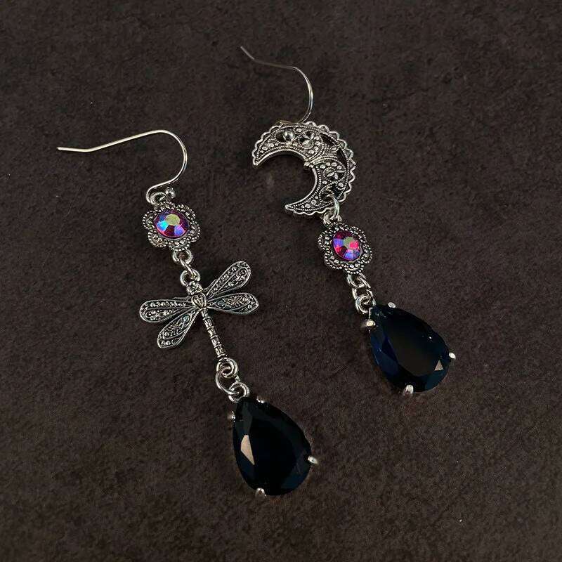 New Style Creative Dragonfly Star Asymmetrical Fashion Trend Blue Teardrop Dangle Hook Earrings