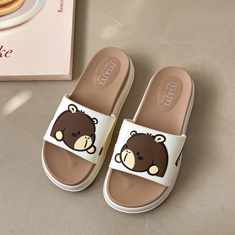 Luxury Beach Slippers 2026 Women's Monogram Bear Print Platform Slide Sandals Casual Summer Slippers