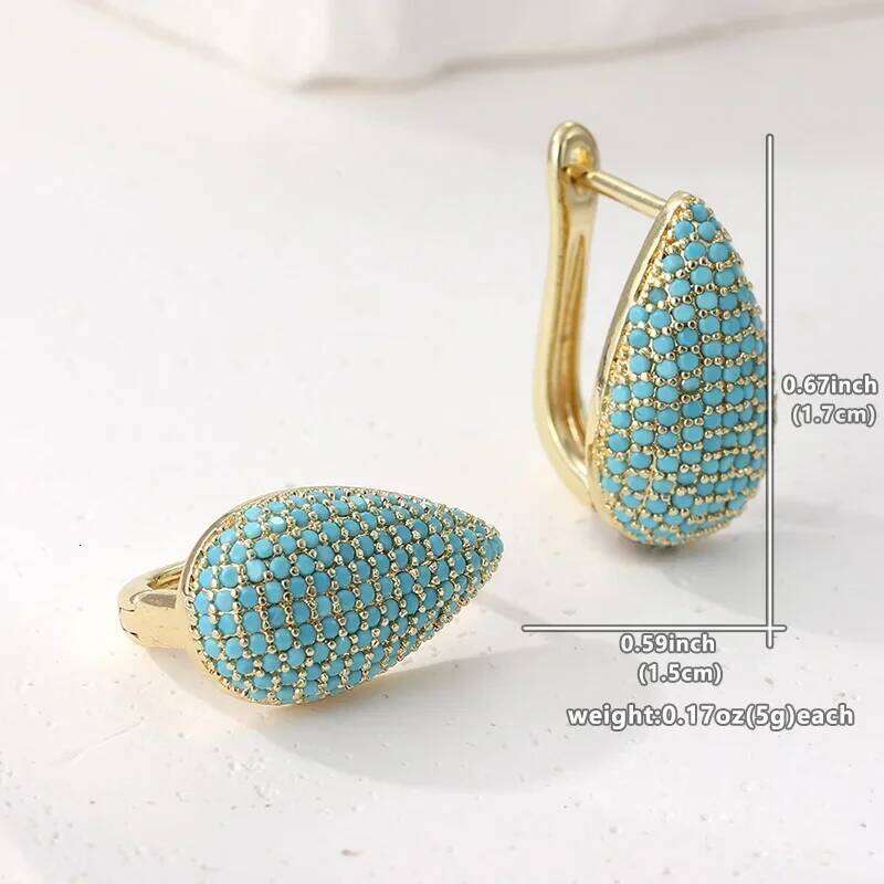 Fashion Synthetic Turquoise Inlaid Teardrop Shape Golden Plated Stud Earrings Women's Elegant Banquet Jewelry Accessories Crafts