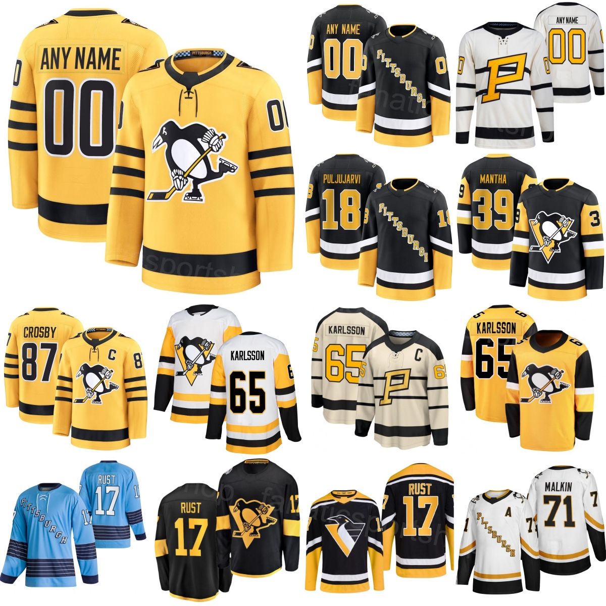 Penguins Hockey Jersey 2026 Alternate 87 Sidney Crosby 71 Evgeni Malkin 17 Bryan Rust 65 Erik Karlsson 39 Anthony Mantha 18 Tommy Novak 58 Kris Letang Kid Man Lady