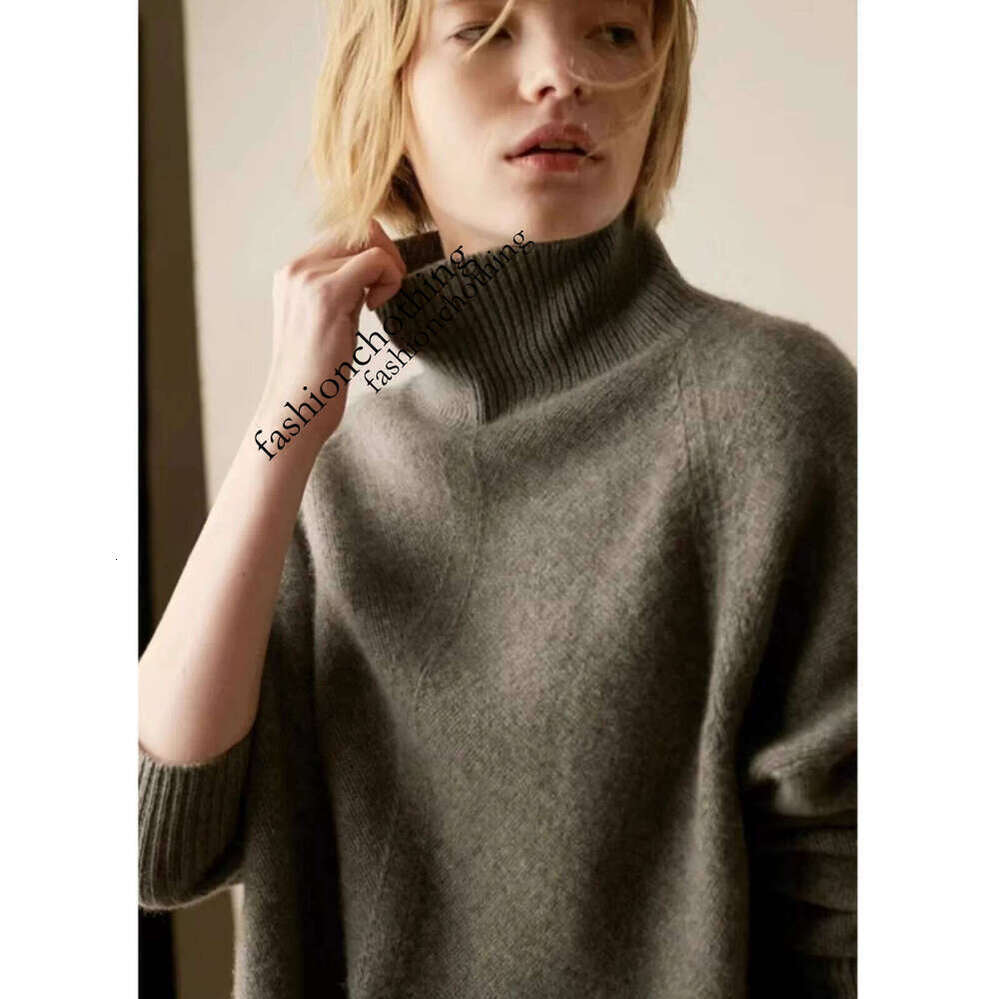 Zhehan Long Sleeved Outerwear With Base Layer European Station Turtleneck 100 Pure Cashmere Women's Autumn And Winter Lazy Loose Thick Knit Sweat