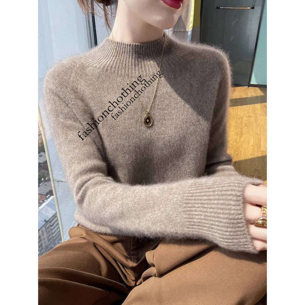 Zhehan Women's Cashmere Mock Neck Sweater Pullovers Thick Autumn Winter 100% Merino Wool Knitwear Raglan Sleeve Solid Basic Casual Tops
