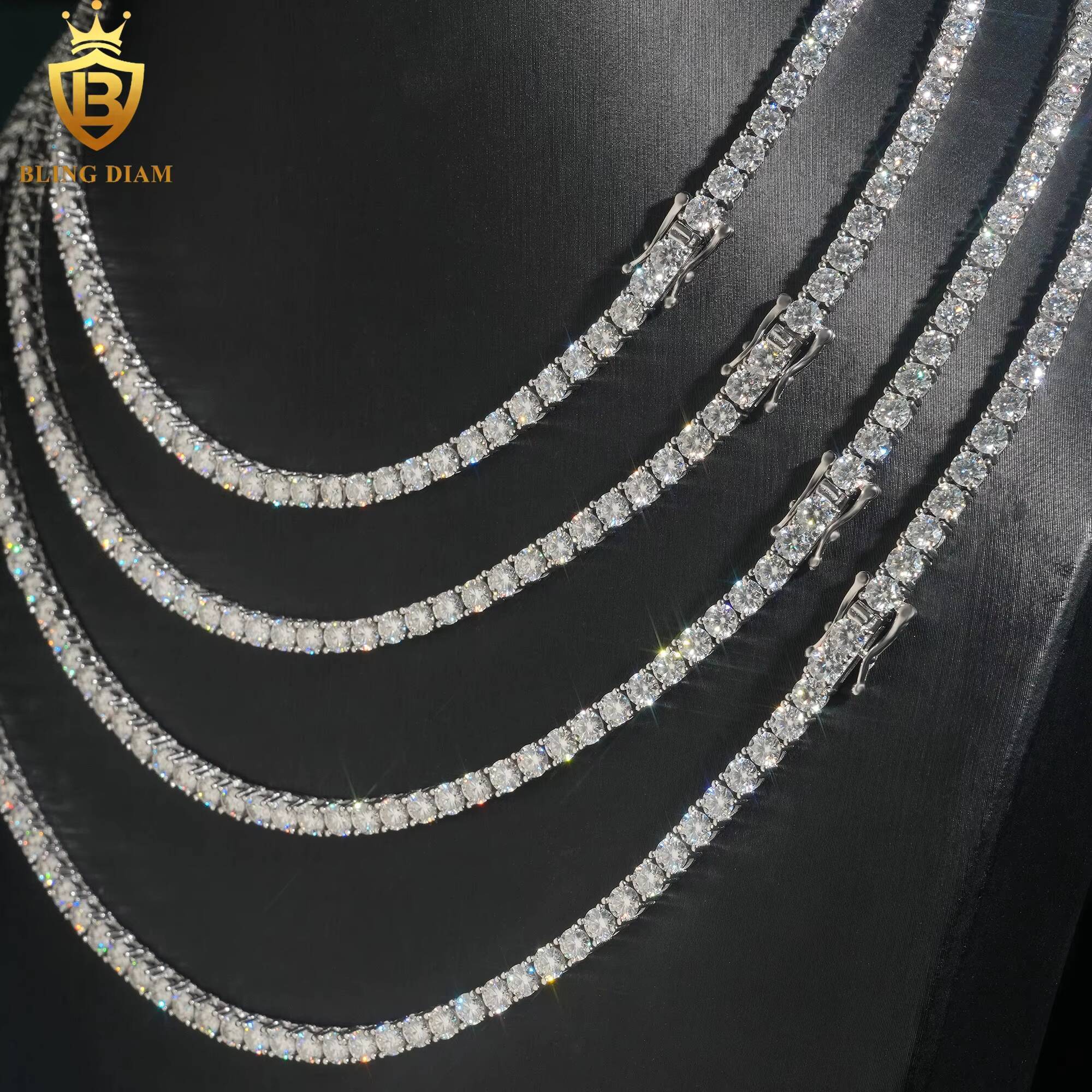 3mm 4mm Blingdiam Jewelry Wholesale Factory Low Price 925 Silver Gold Plated Vvs Mossanite Iced Out Tennis Chain