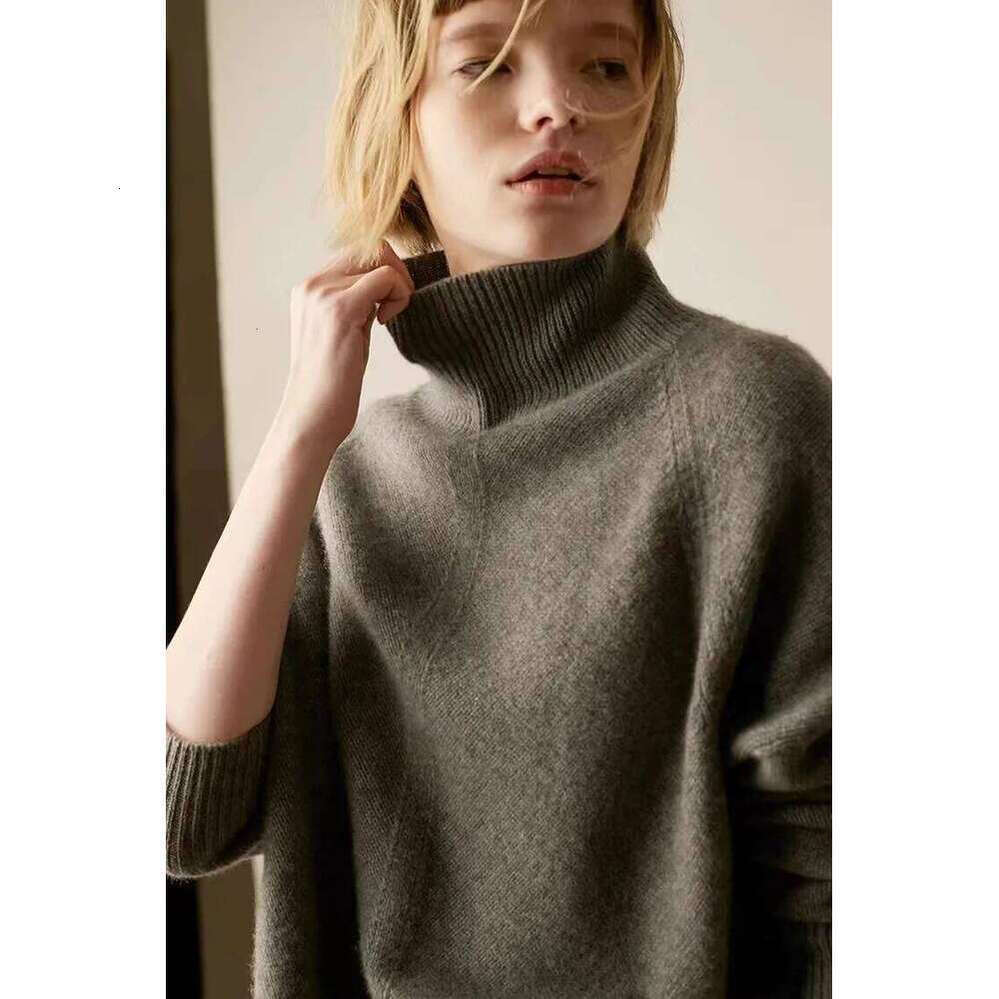 Zhehan Long Sleeved Outerwear With Base Layer European Station Turtleneck 100 Pure Cashmere Women's Autumn And Winter Lazy Loose Thick Knit Sweat