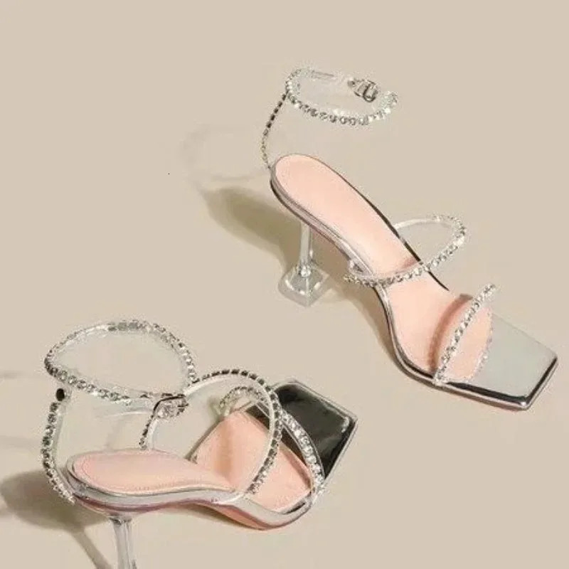 2025 Summer New Sandals Womens Sexy Fashion High Heels Water Diamond Transparent Thin Heel Sandals Fashion Womens Shoes 260114