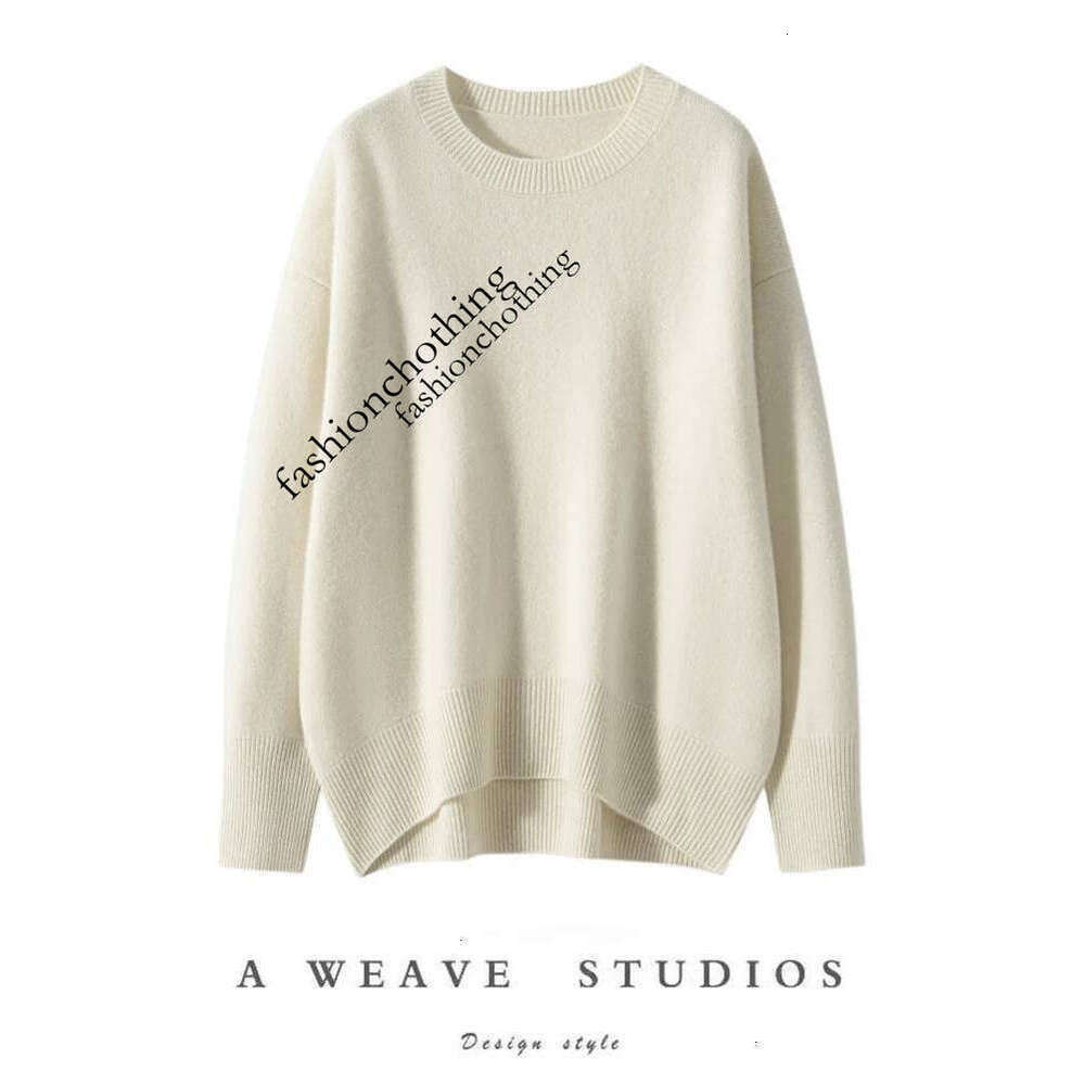Zhehan Classics Loose Women's O-Neck 100% Cashmere Sweater Thick Pullover Autumn Winter Asymmetrical Soft Lazy Style Knitwear Clothing