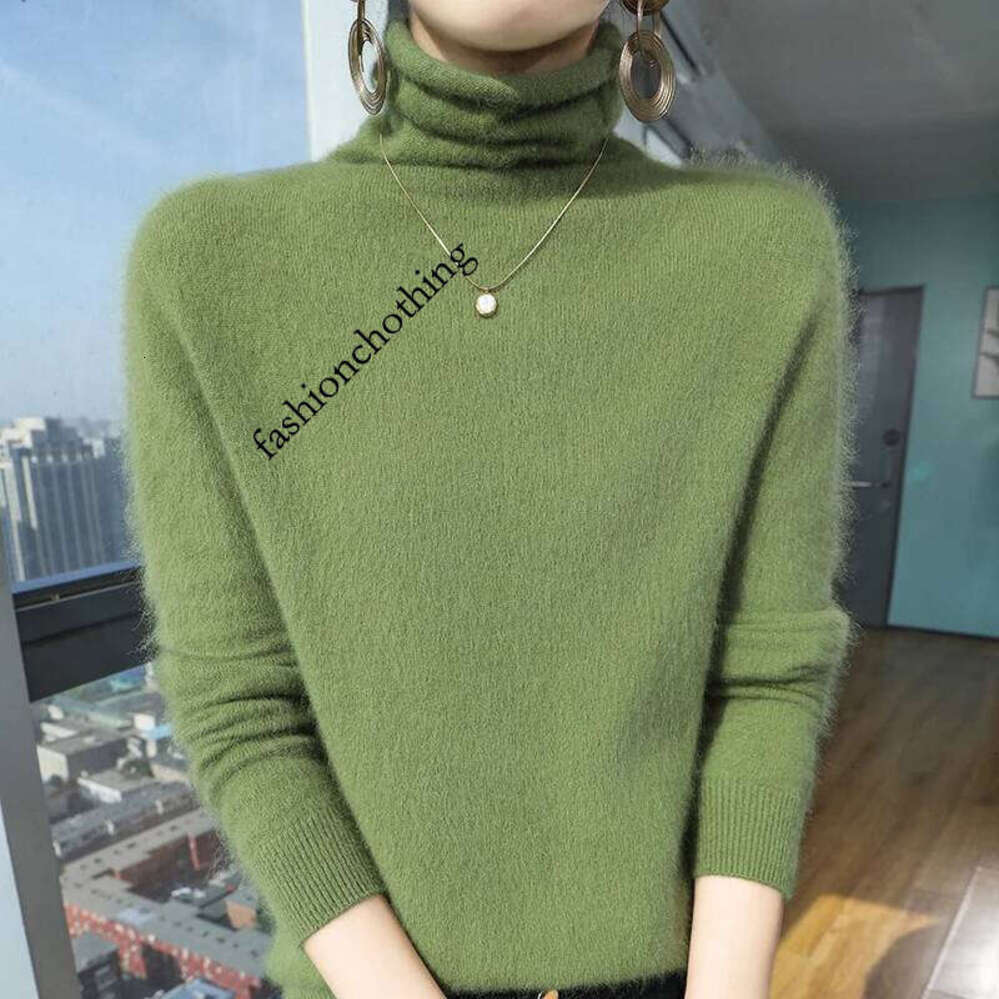 Zhehan Thickened 100% Pure Mink Wool Knitted Cashmere Sweater For Autumn And Winter, Women's Pile Collar Top, Multi-Color Clothing DBR