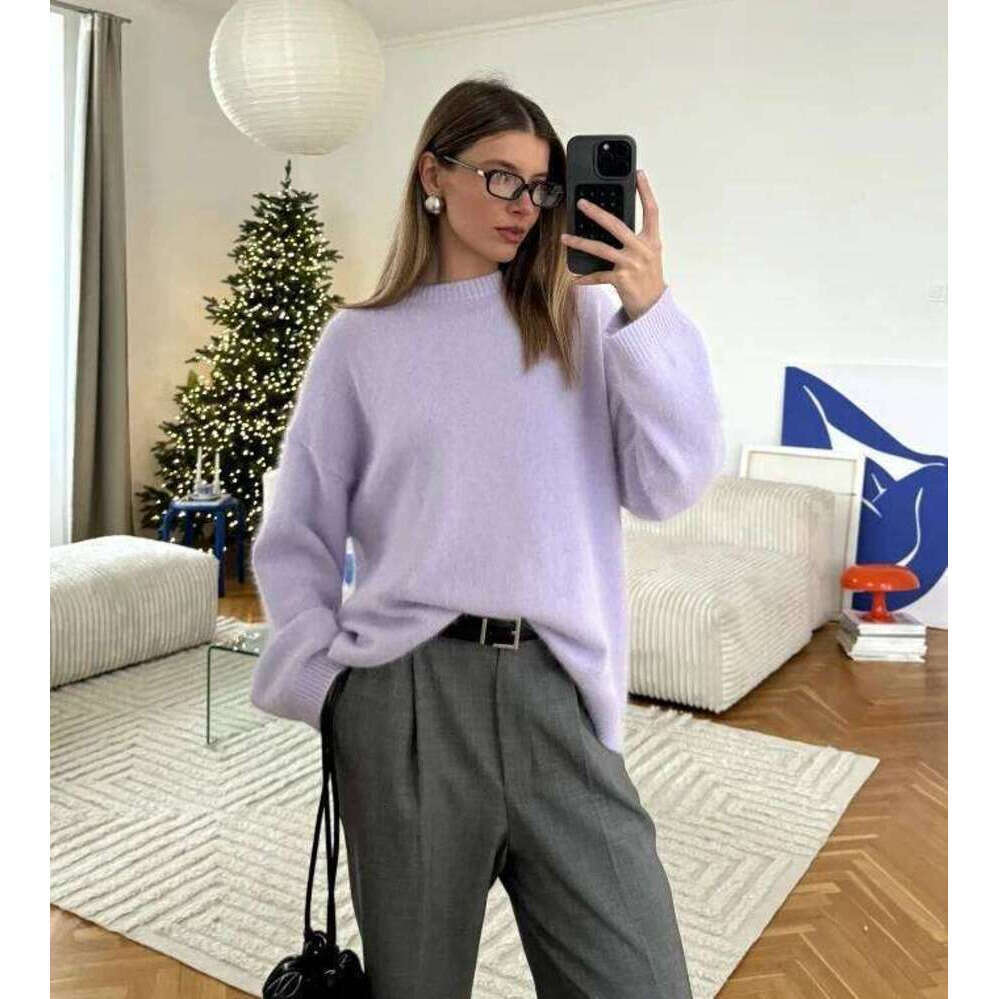 Zhehan Autumn Winter Women's Knitted Sweater Wool Mohair Thin Gray Jumper Oversize Basic Pullover Red Vintage Sweaters For Women