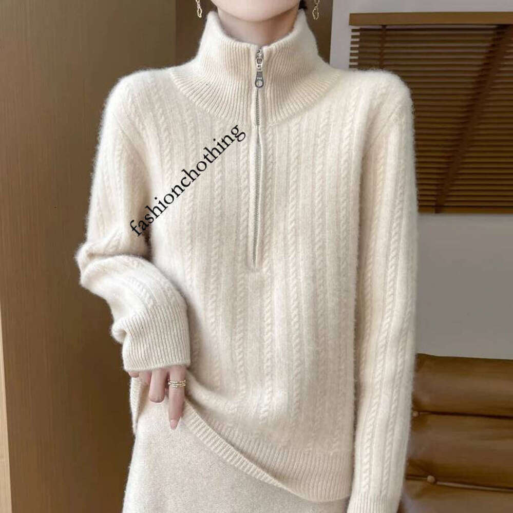 Zhehan 100% Merino Wool Coat Women's Stand Collar Knitted Pullover Fashion Twisted Long Sleeve Tops Autumn Winter New Warm Sweater