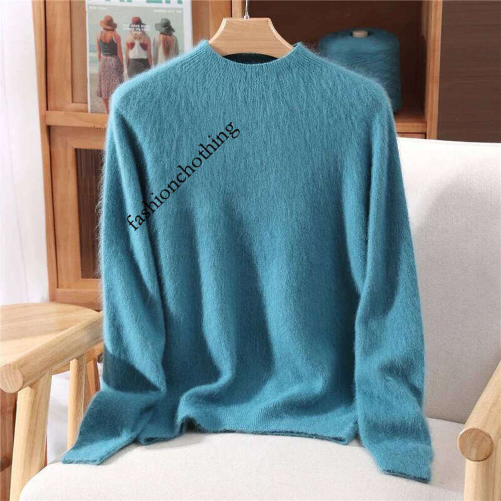 Zhehan Chic Women's Clothing 100% Mink Cashmere Pullover Solid Color Mock Neck Soft Basic Sweater Autumn Winter Casual Knitted New Tops