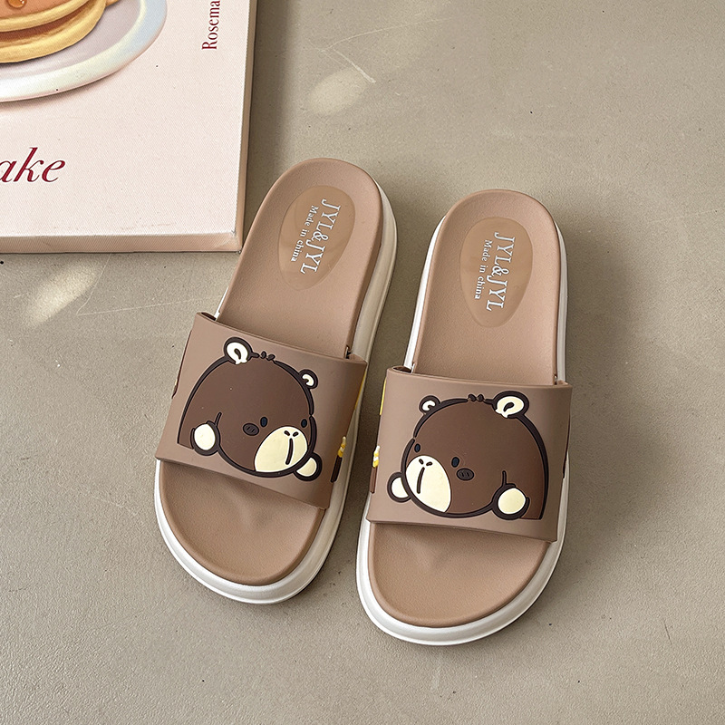 Luxury Beach Slippers 2026 Women's Monogram Bear Print Platform Slide Sandals Casual Summer Slippers