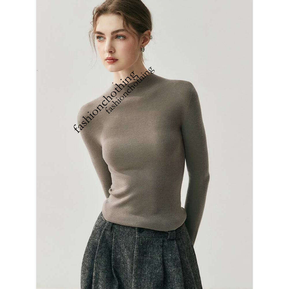 Zhehan Hine Washable Women 100% Wool Sweater Mock Neck Slim Basic Pullover 18-Thread Worsted Cashmere Knitwearautumn Winter