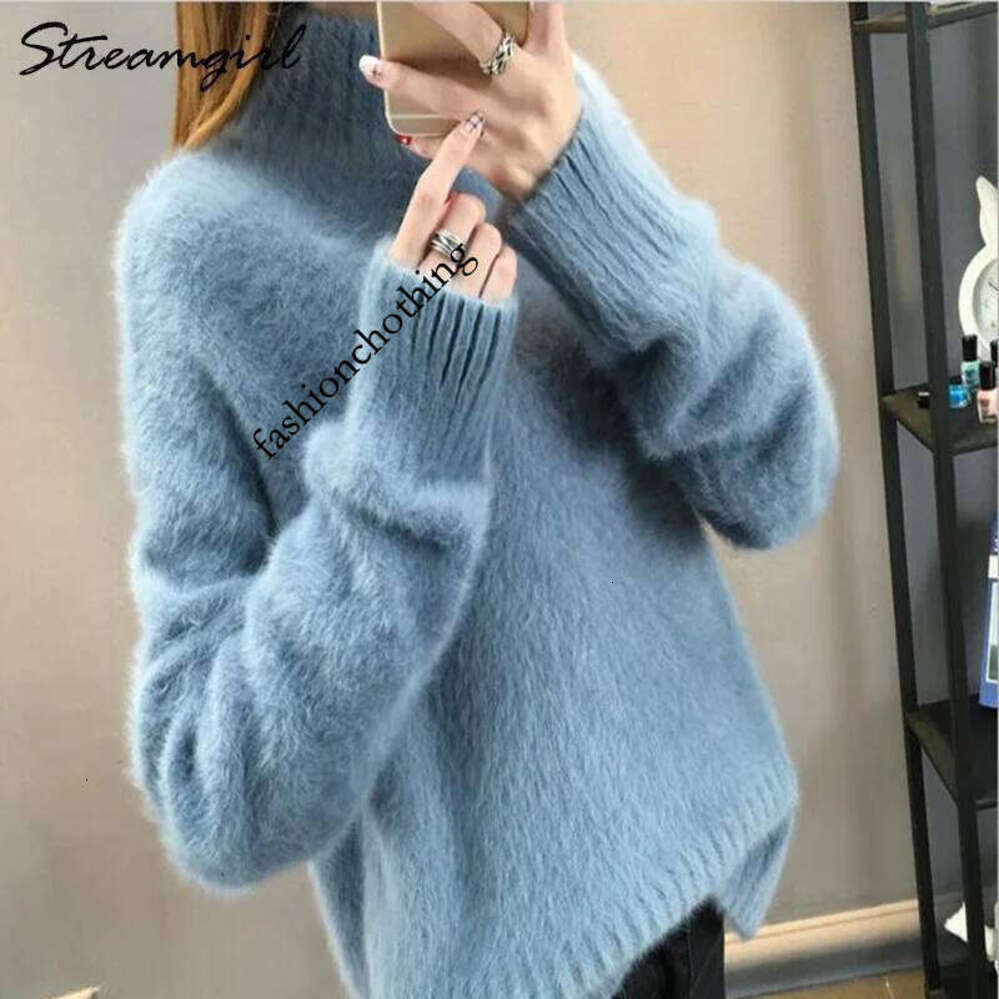 Zhehan Warm White Turtleneck Fluffy Women's Jumper Winter Pull Sweaters For Women Knitted Sweater Woman