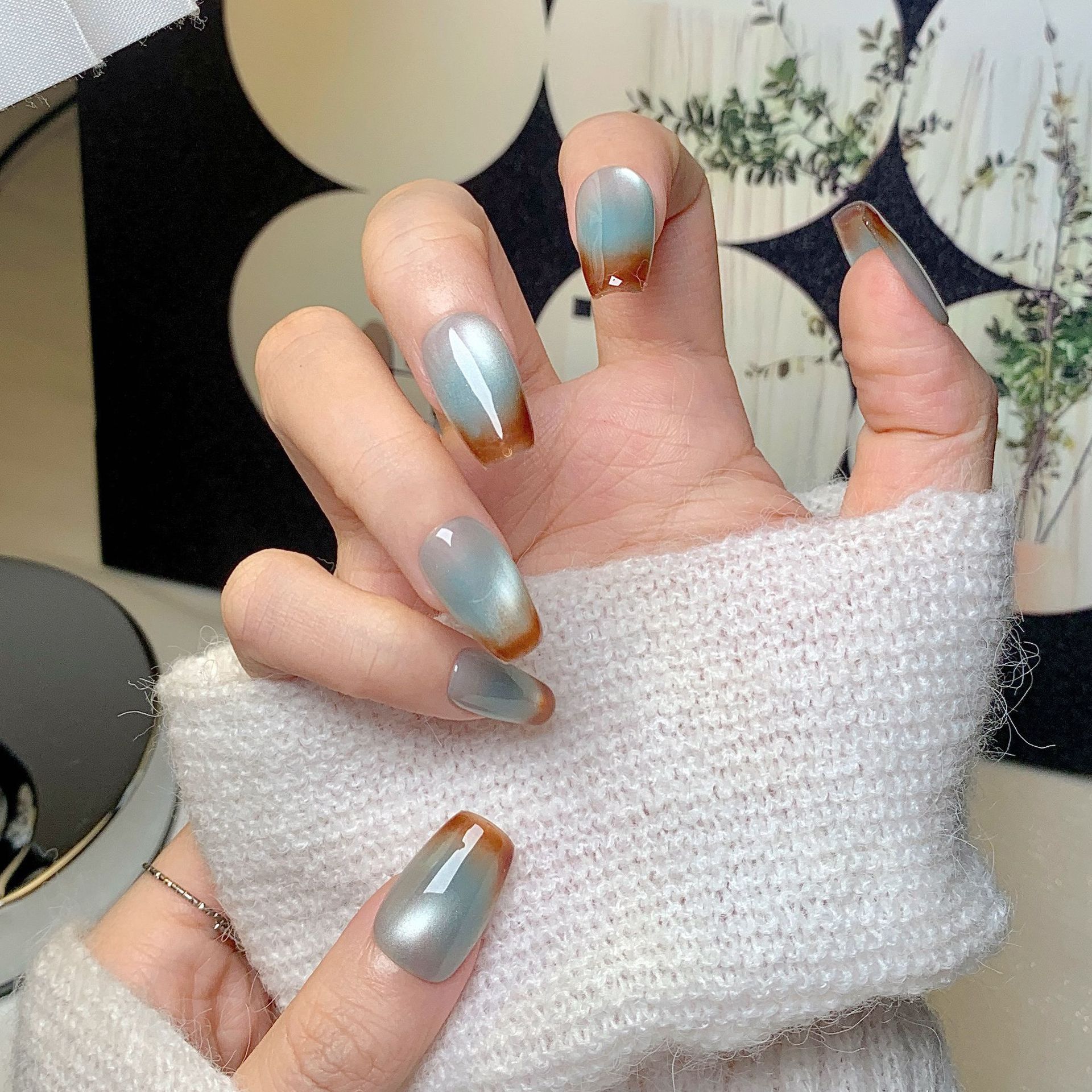 Luxury Handmade Armored Design Acrylic Nail Extensions Inspired by Nature's Sunset