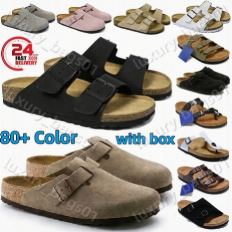 Designer slippers with box 2026 clogs suede leather men women mules stylish slides boston outdoor soft comfortable sandals black brown sand grey shoes mens womens