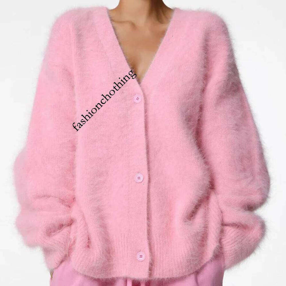 Zhehan Sexy Cardigans Korean Fashion Vintage Knit Loose Sweaters Women Black Long Sleeve Knitted Button Up Pink Top Mohair