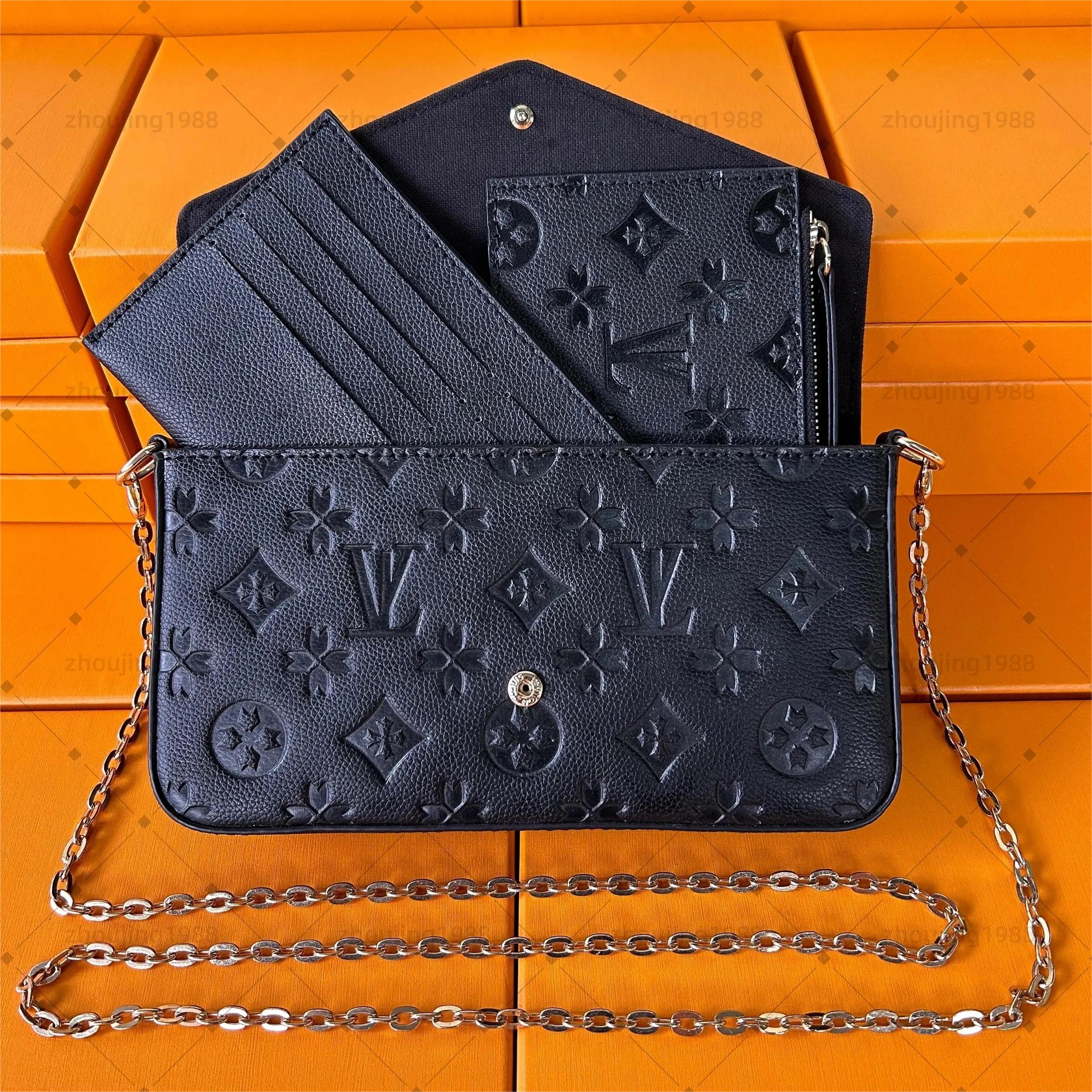 With Box Luxurys Designer Tote Bags Women Crossbody Leather Purse Fashion Flower Lady 3 Multi FELICIE POCHETTE Chain Shoulder Bag ladies Handbag Wallet