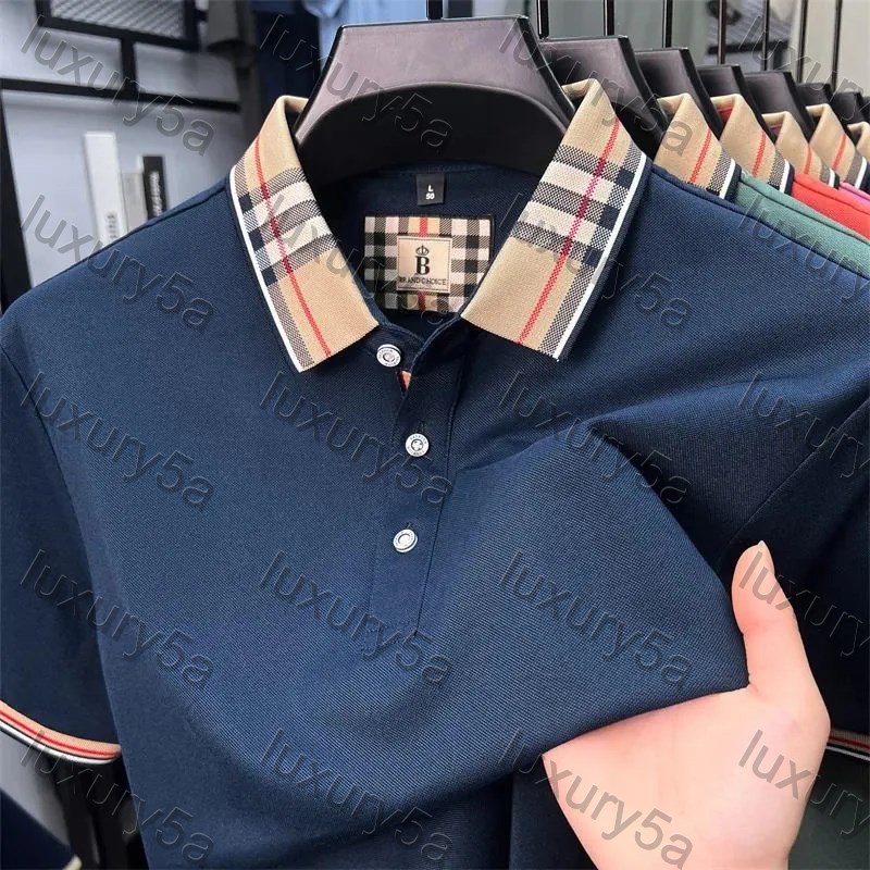 Men's Polos Luxury Brand Short Sleeve Casual Lapel T Polo Shirt Men Fashionable Simple Solid Color Summer Mercerized Cotton Breathable 01