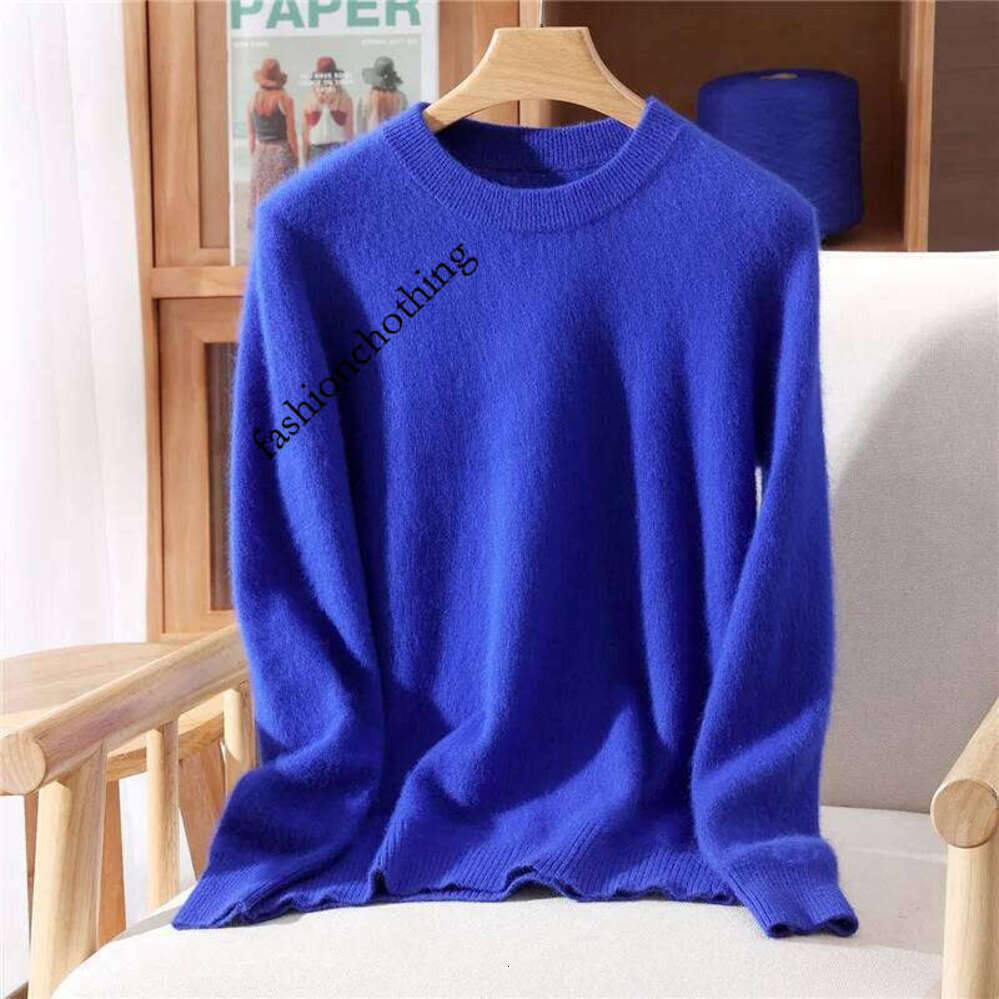 Zhehan Women's Round-Neck Cashmere Sweater Soft Pullover Jumper Comfortable Knitted Top For Autumn Winter Pure Mink Material