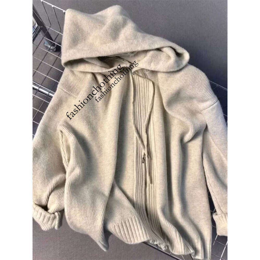 Zhehan Korean Gray Hood Sweater Outerwear Women Loose Spring Autumn And Winter Outdoor Thickened Knitted Double Zipper Hoodie Coats