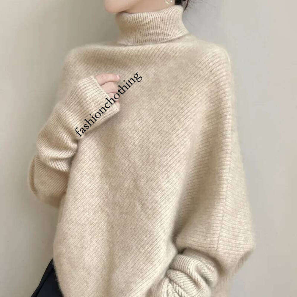 Zhehan 100% Merino Wool Autumn Winter Batwing Sleeves High Neck Pullover Long Sleeve Knitwear Trendy Stylish Warm Women Cashmere Top