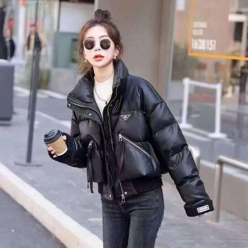 Stand Collar Cropped Jacket Winter Coat Women's Clothing Trend Puffer Jackets Warm Streetwear Knit 2026 Designer Fashion Patchwork Long Sleeve