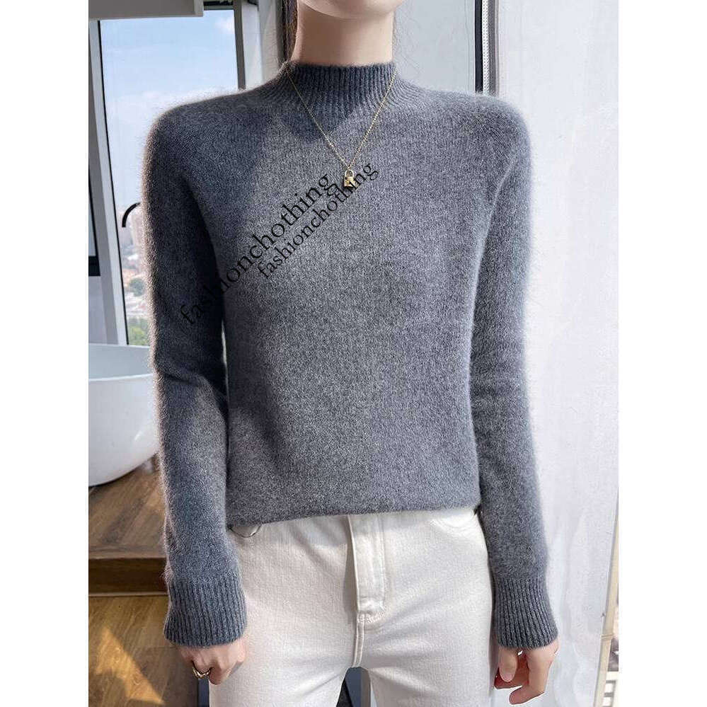 Zhehan Women's Cashmere Mock Neck Sweater Pullovers Thick Autumn Winter 100% Merino Wool Knitwear Raglan Sleeve Solid Basic Casual Tops