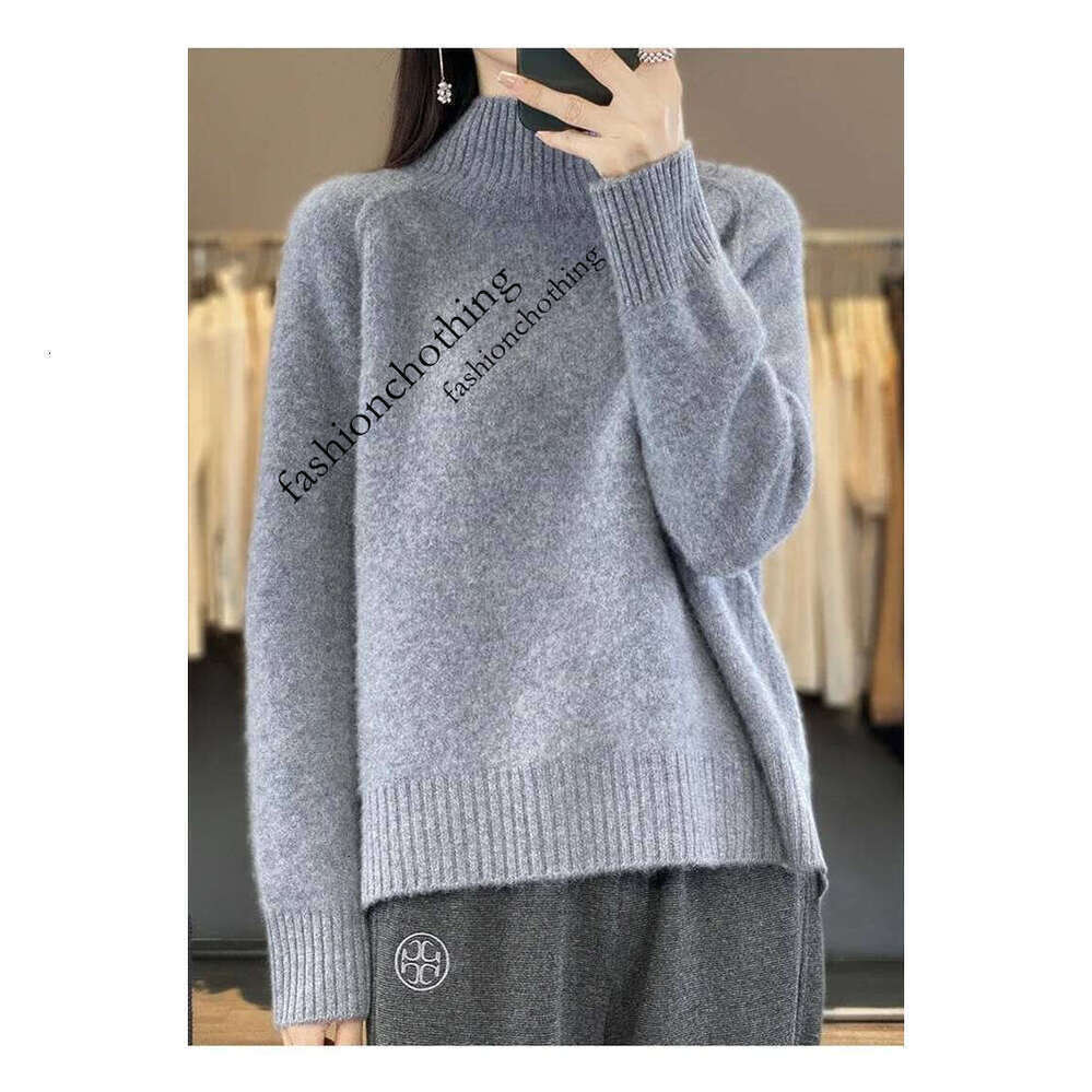 Zhehan Women's High-Necked Cashmere 100% Soft Wool Thickened Lazy Raglan Sweater With Slit For Autumn Winter Comfortable Waxy Pure Wool Sweater