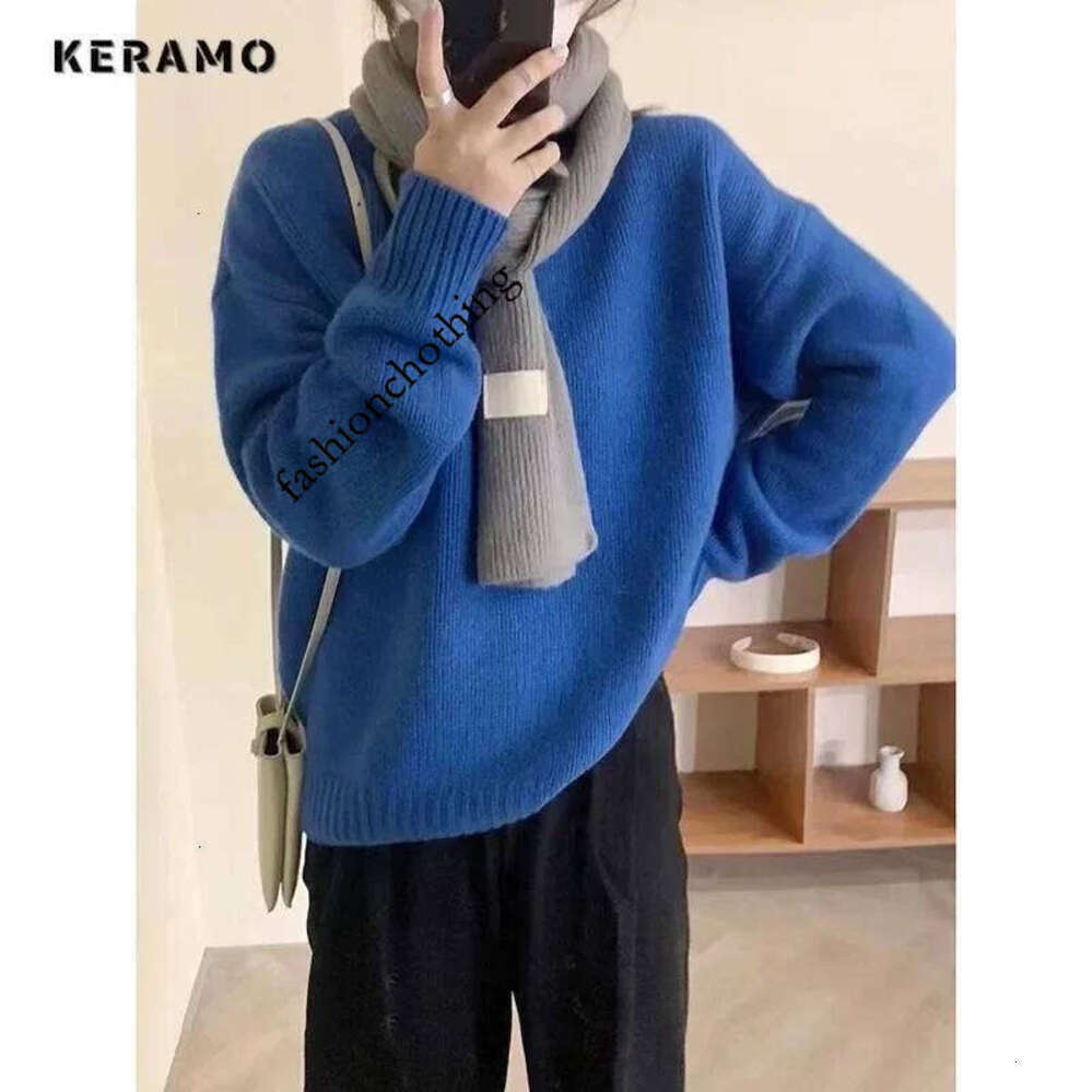 Zhehan 2024 Autumn Winter Elegant Vintage Grey V-Neck Knitting Long Sleeve Gyaru Pullovers Women Casual Solid Color Ladies Sweater