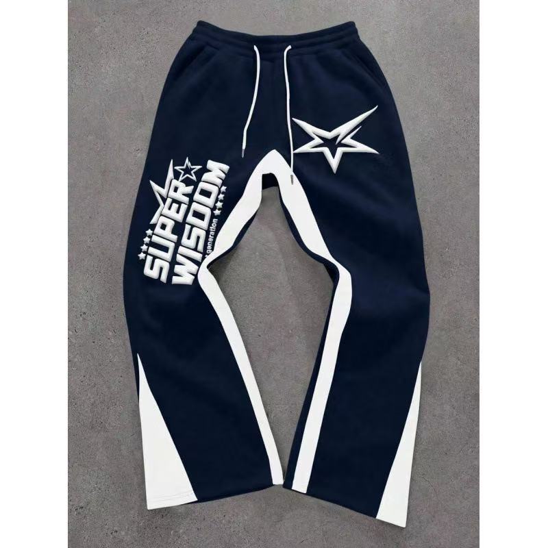 Luxury Brand Designer Clothes 2025 Hot-Selling Star Letter American Street Retro Casual Printed Loose Sweatpants Fleece-Lined