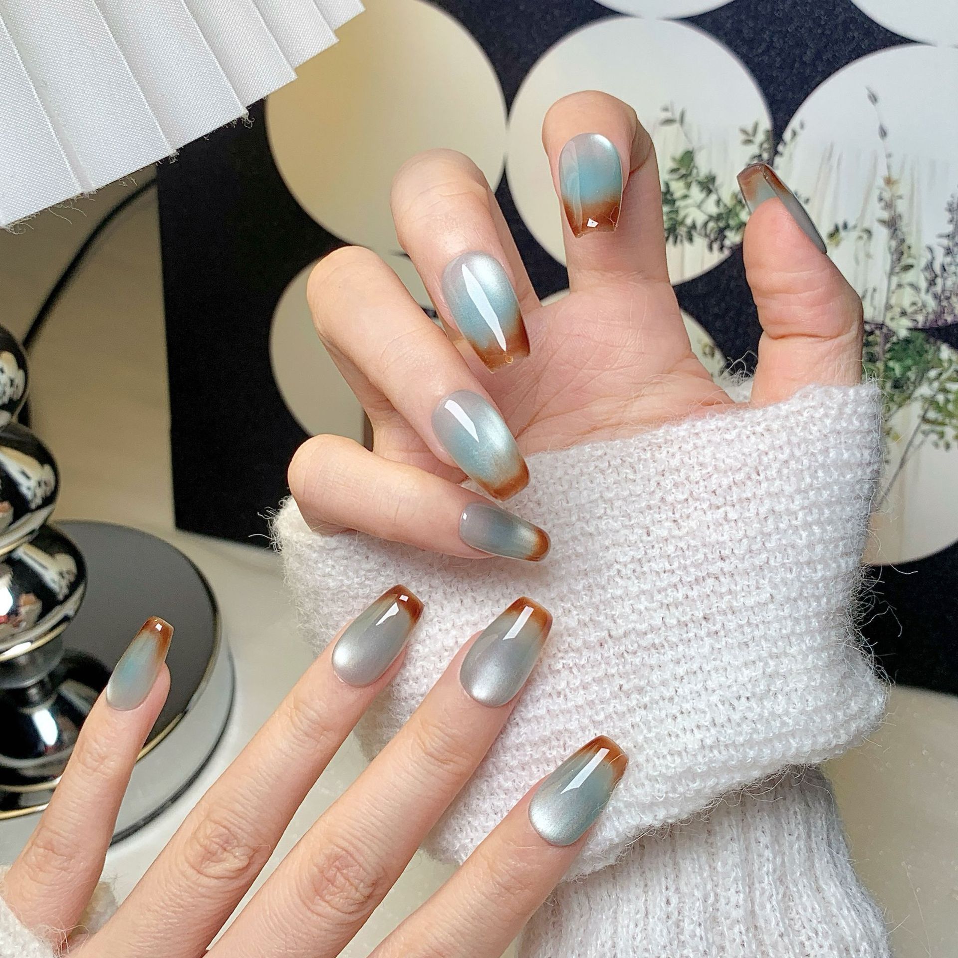 Luxury Handmade Armored Design Acrylic Nail Extensions Inspired by Nature's Sunset
