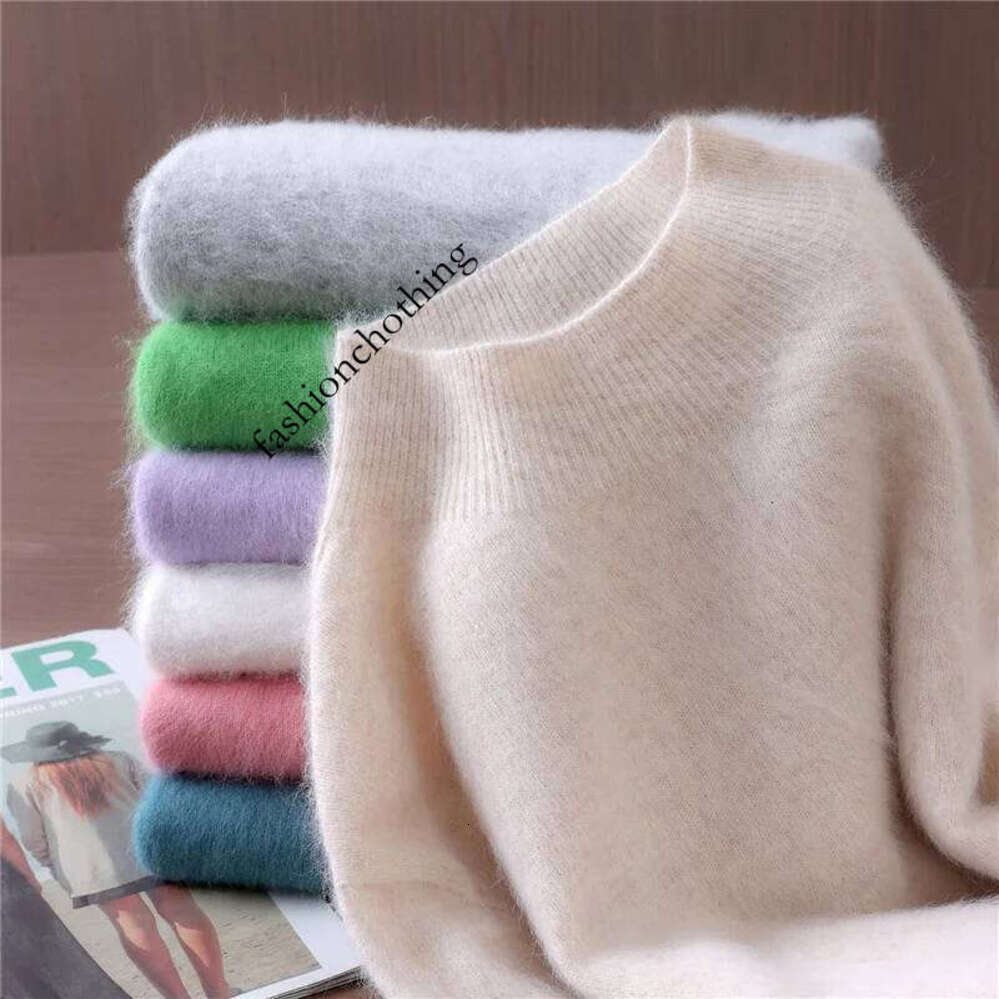 Zhehan Chic Women's Clothing 100% Mink Cashmere Pullover Solid Color Mock Neck Soft Basic Sweater Autumn Winter Casual Knitted New Tops