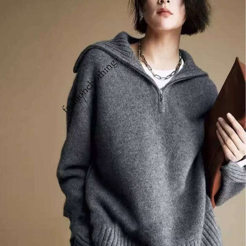 Zhehan New 2025 Pullover 100% Pure Knitted Collar Casual Warm High-End Women's Long Sleeved Wool Sweater