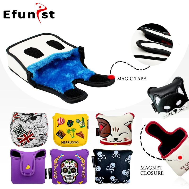 Golf Square Putter Cover Multi Style Color Pattern Golf Headcover Magnetic Opening And Closing PU Leather Golf Club Cover260114