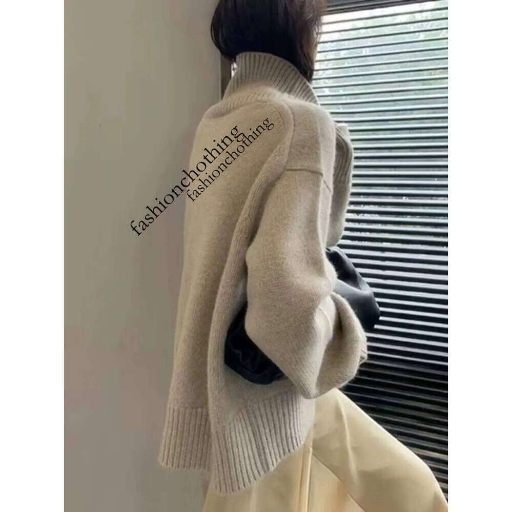 Zhehan 2025 Pure Wool Sweater Autumn And Winter New Thick Cashmere Women High Neck Pullover Warm Loose Knitted Base Sweater Jacket Tops