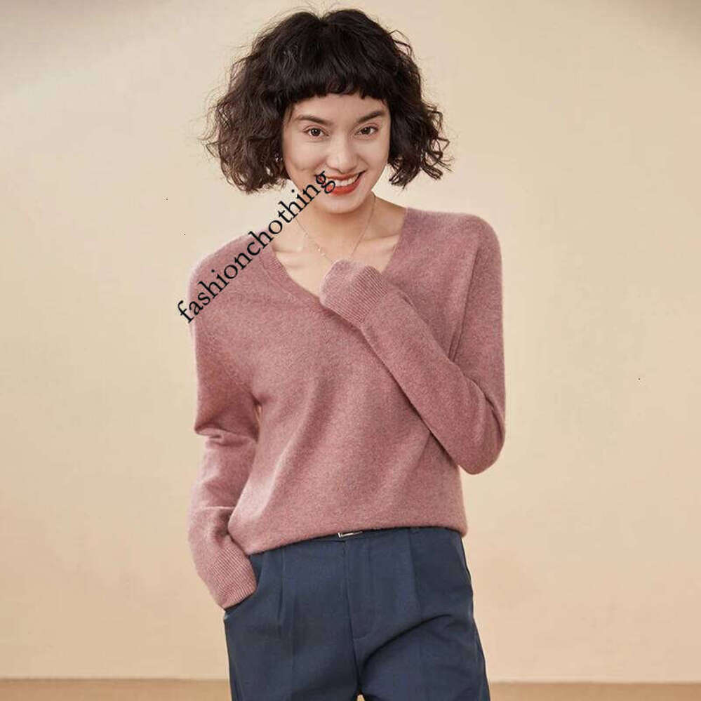 Zhehan Autumn And Winter New Sweater 100% Pure Cashmere V-Neck Knitted Pullover Long Sleeved Hot Selling Women's Top