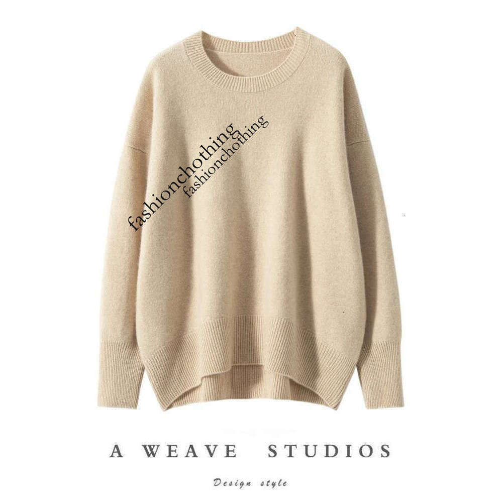 Zhehan Classics Loose Women's O-Neck 100% Cashmere Sweater Thick Pullover Autumn Winter Asymmetrical Soft Lazy Style Knitwear Clothing