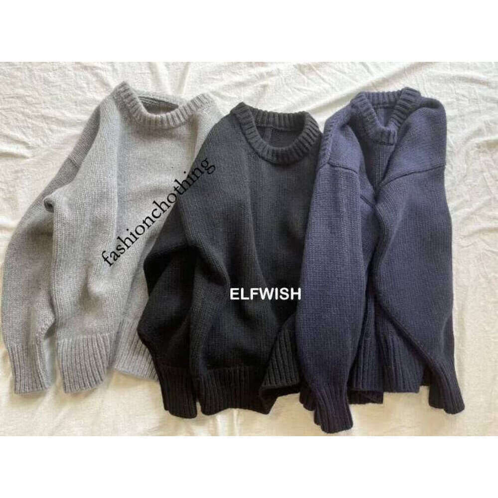 Zhehan Woman Fashion Wool Cashmere Thick Knitted Sweater Oversized Drop Shoulder LONG Sleeved Jumper Round Neck Pullovers