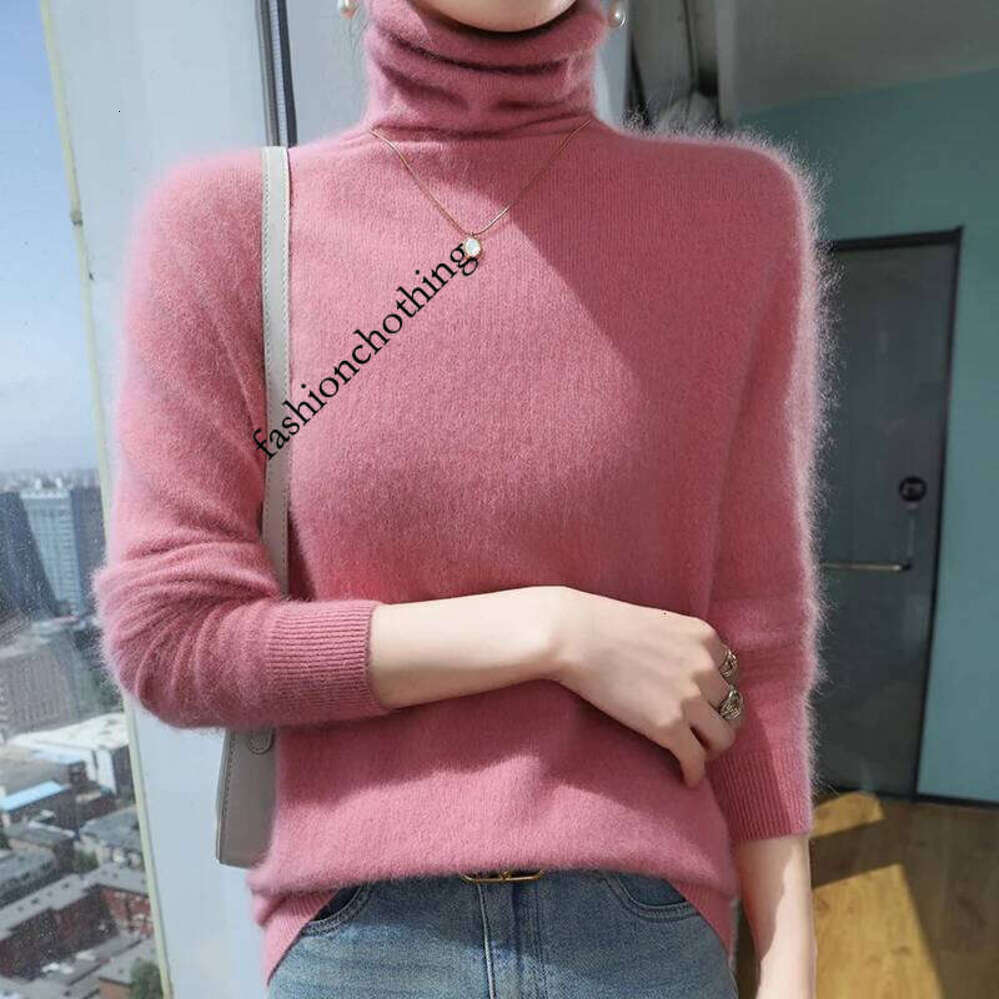 Zhehan Thickened 100% Pure Mink Wool Knitted Cashmere Sweater For Autumn And Winter, Women's Pile Collar Top, Multi-Color Clothing DBR