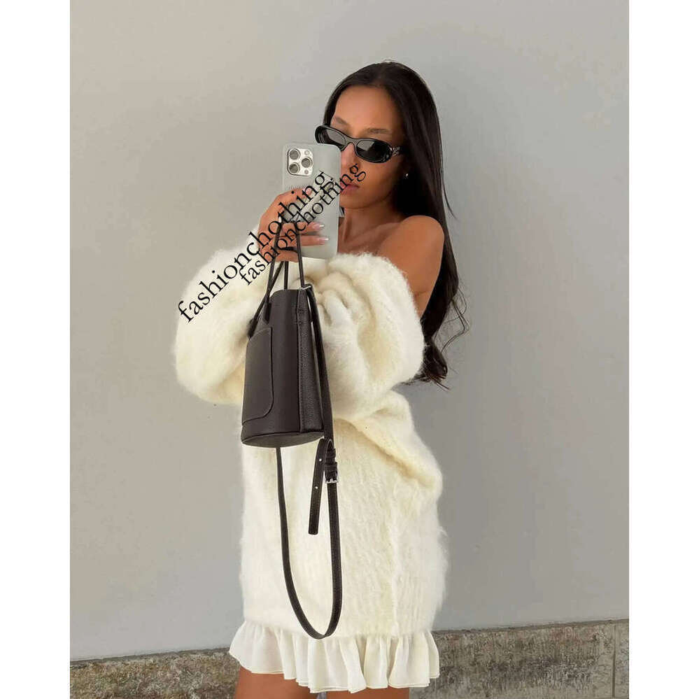 Zhehan New Female Street Pullover Women Sexy Mohair Pink Backless Sweater Elegant O-Neck Long Lantern Sleeves Loose Knitwear