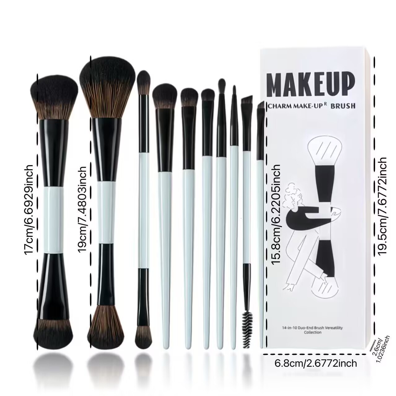 DailyQueen- MARIO Double End Portable Travel Mini Makeup Brush Set Slant FOUNDATION Cream Black White Cosmetic Powder Dual Side